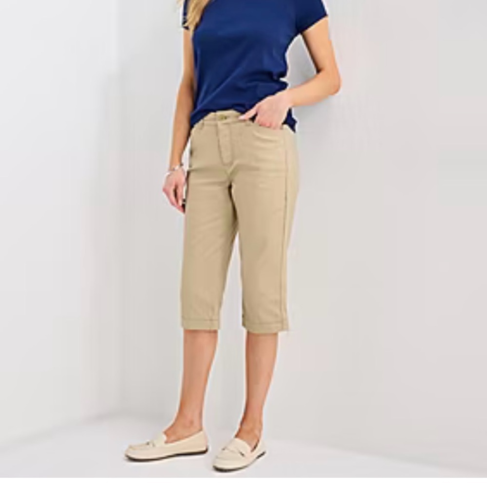 St John’s Bay Women’s Capri Pant Mid Rise Beige Brown Size 14